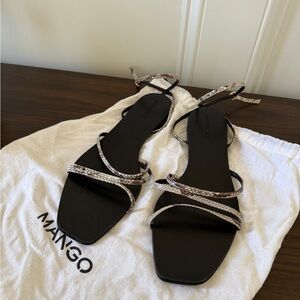 Mango Women's Black and Silver Strappy Sandals